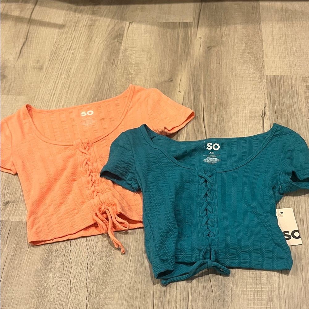 SO Women’s Coral and Teal Lace-Up Tees